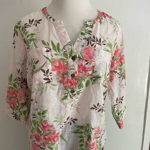 Croft & Barrow Pink 3/4 Sleeve Buttoned Blouse